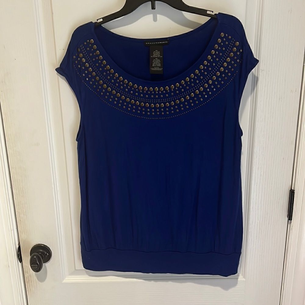Grace Elements Blue Detailed Collar Top
